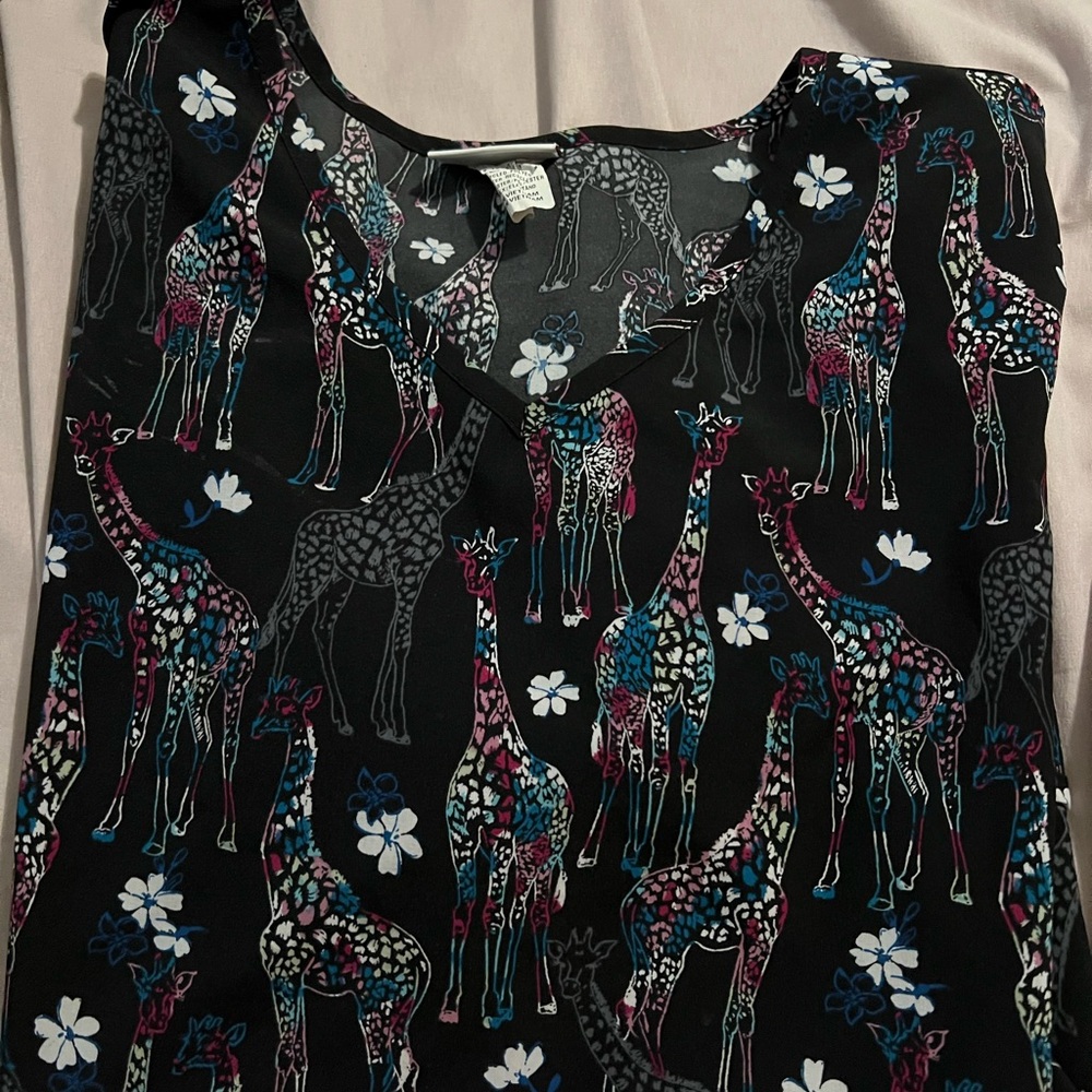 Colorful Giraffe Printed Scrub Top
